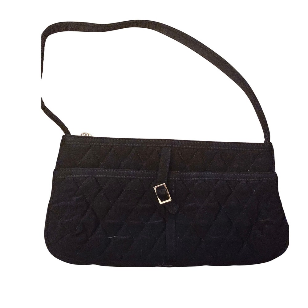 Vera Bradley Black Quilted Shoulder Baguette Purse Clutch Evening Bag